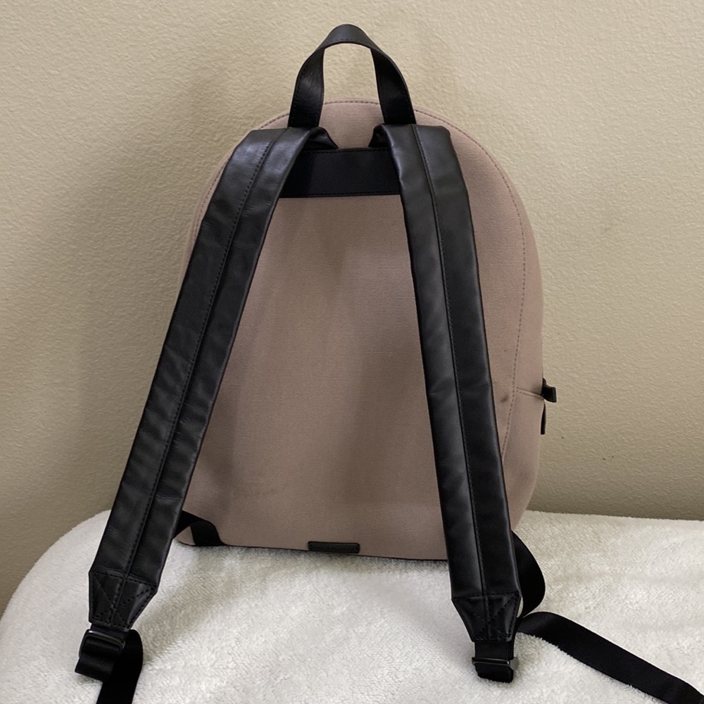 URI Minkoff Deep Tan Men’s Canvas and Leather Backpack - Picture 3 of 12